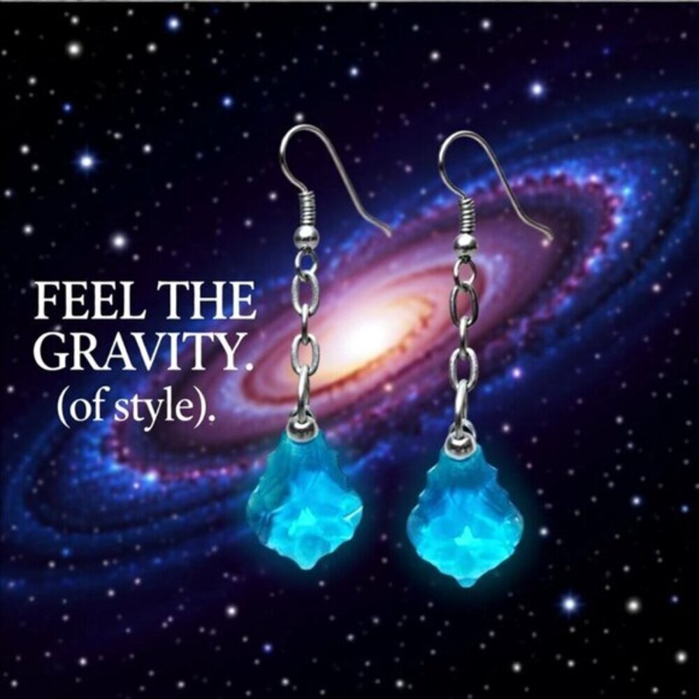 Fancy Cut Glass Drop Earrings - Blue & GunMetal Black! Edgy + Sexy Chandeliers - Picture 3 of 8